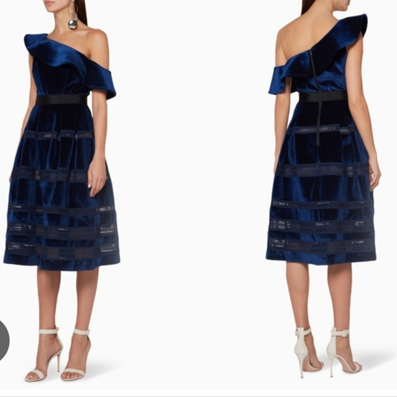 Self-Portrait Dresses & Skirts - NWT Self Portrait Elegant Blue Off-Shoulder Dress Sz 6